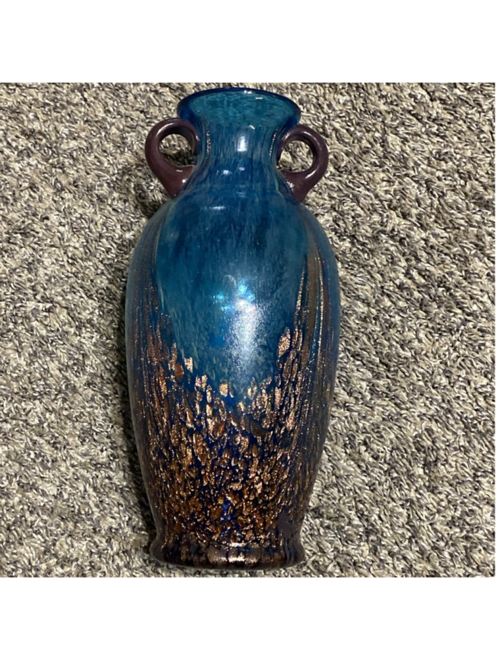 Dale Tiffany Favrile Art Glass Milano Amphora Blue 10" Vase Copper Aventurine